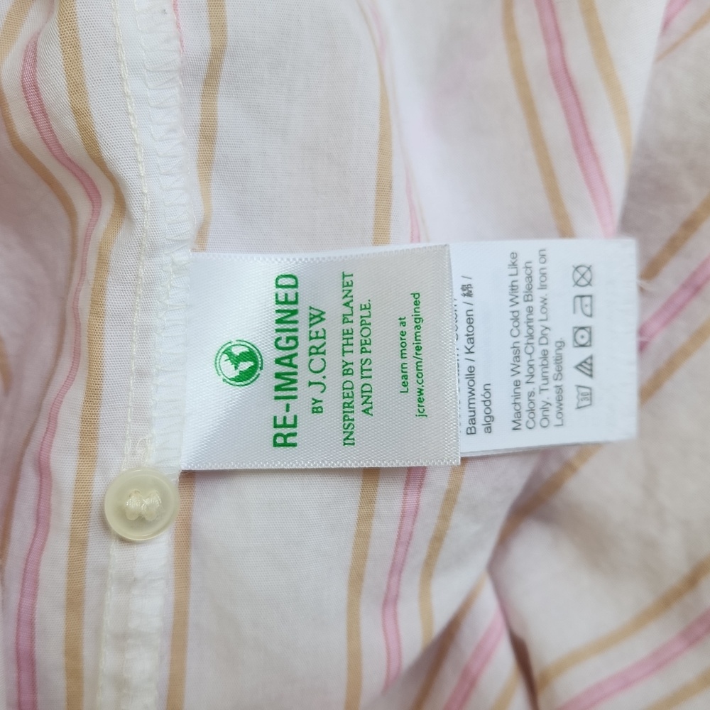 J. Crew Ruffle Neck Tie-Front Striped Blouse Cotton Popover Pink Tan Small - Picture 6 of 13